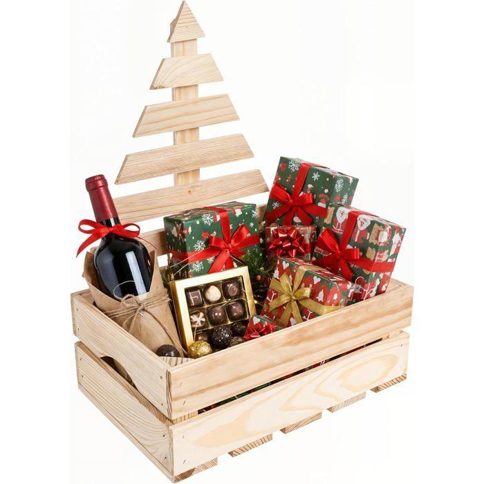 Boîte décorative de Noël - CREATIVE DECO - Sapin décoratif - Bois naturel - 30x20x40 cm - Coffret cadeau