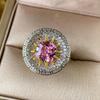 Elegant retro European and American square emerald stud earrings, ring opening red corundum pink diamond Roland suit for women