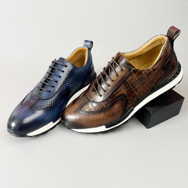 Модная британская обувь в стиле кэжуал из винтажной кожи ручной работы с круглым носком и легким весом для мужчин на шнуровке a38