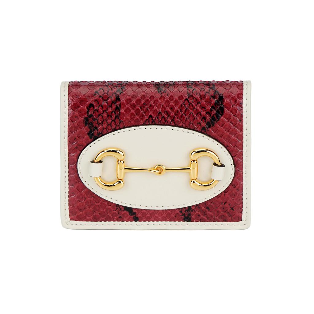 Gucci Horsebit 1955 Vintage Gold Buckle Leather Wallet Women Wallet Deep-Red White 621887-LU3SC-6191