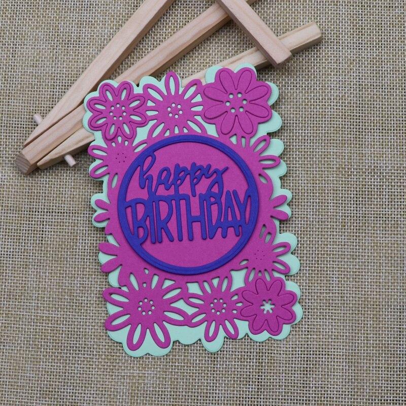 Happy Birthday Frame Metal Cutting Dies Flower Stencils For DIY Scrapbooking Handcraft Die Cutting