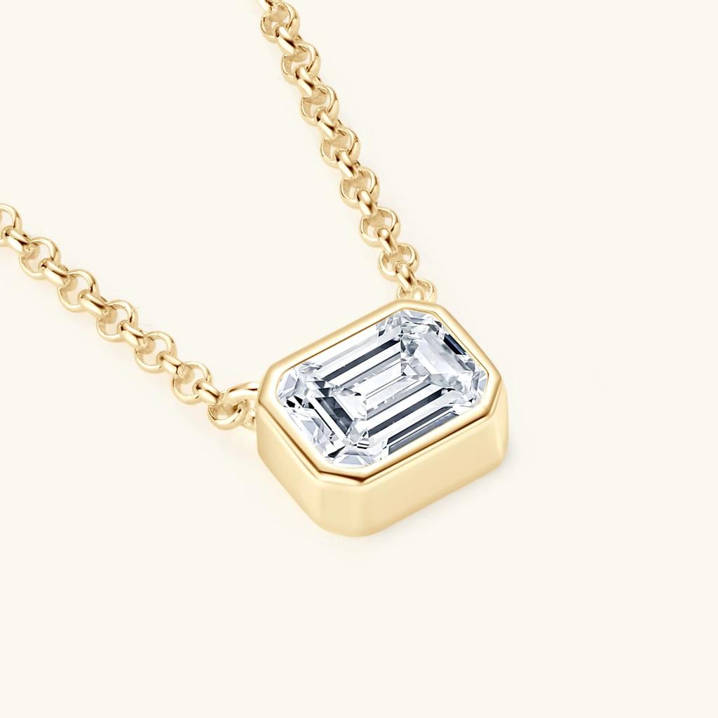 D Color 1CT Emerald Cut Moissanite Necklace For Women 18K Gold Plated 925 Silver Chain Necklace Wedding Party Fine Jewelry GRA