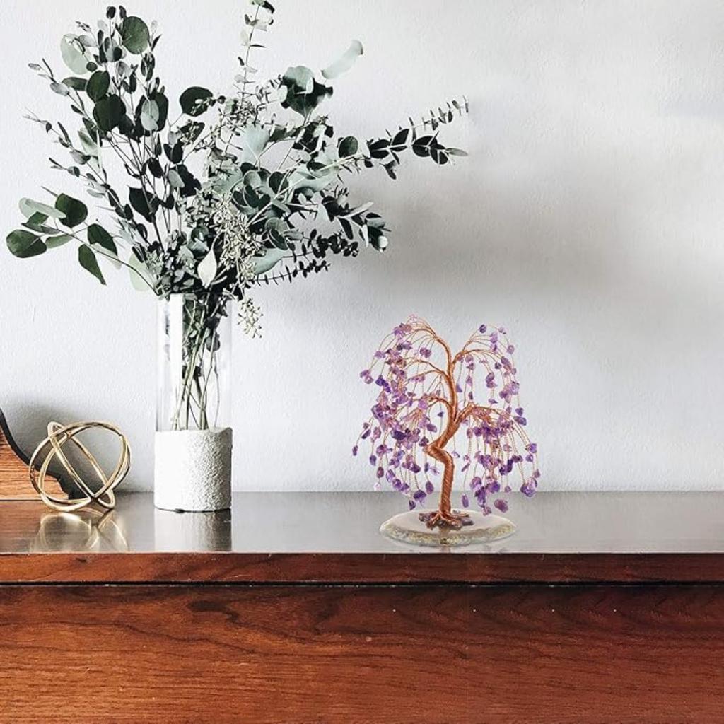 Natural Healing Amethyst/Lapis Lazuli Crystal Money Tree Tumbled Gemstone Stones Money Tree, Feng Shui Ornaments Home Decoration for Wealth and Luck