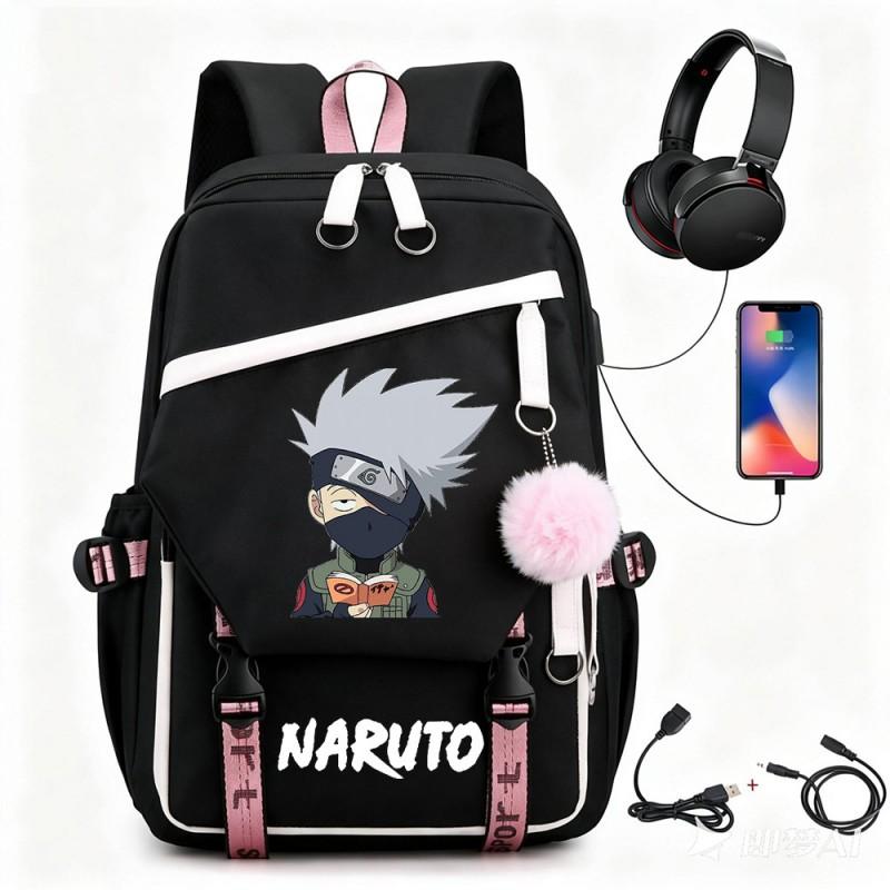Anime Backpack Students Featuring Uchiha Itachi Design Canvas School Bag With USB Charging Port Unisex Street Style