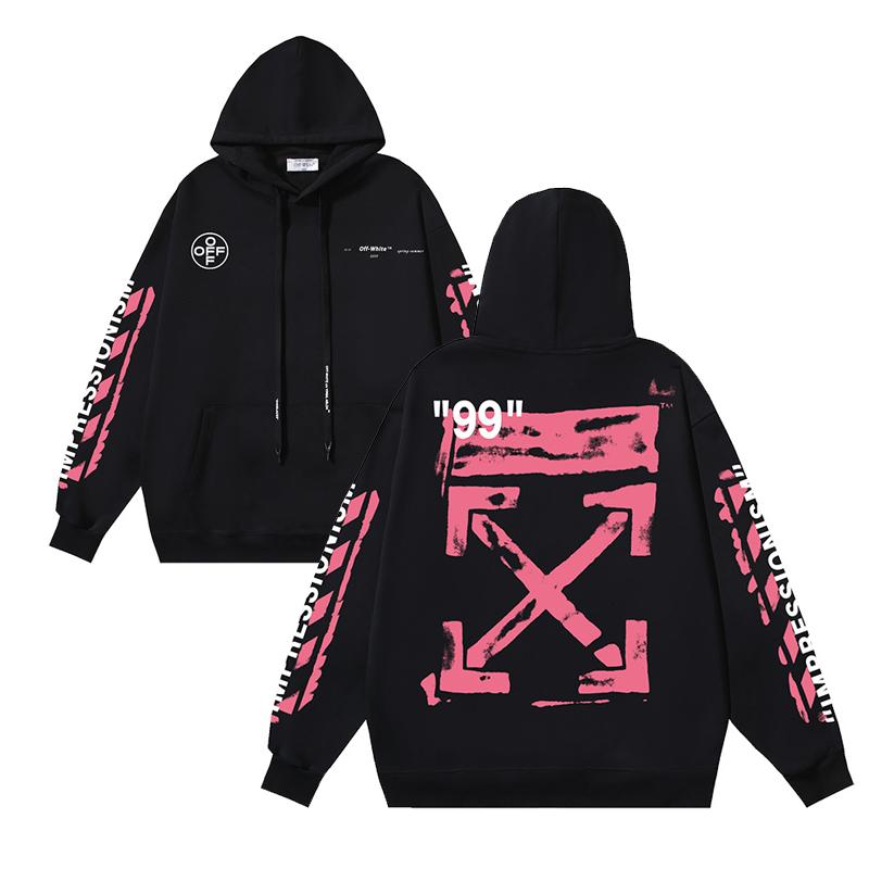 1088 Off-White 2026 Осень/Зима Новинка 99 Цифровой Розовый Стрела Граффити Принт Мужские и Женские Худи Толстовки