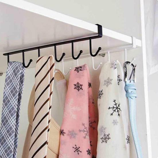 6 Hooks Kitchen Cabinet Wall Hanging Cup Holder Shelf Storage Rack Organizer
