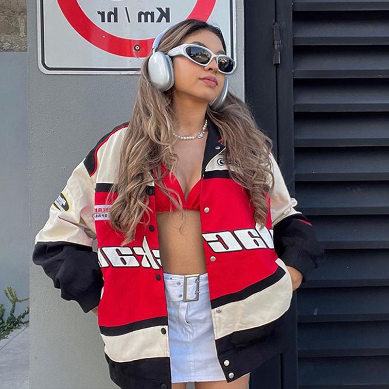 2023 Осень/Зима Спортивный Стиль Трехцветная Повседневная Куртка-Ветровка Мотоциклетная с Длинным Рукавом.