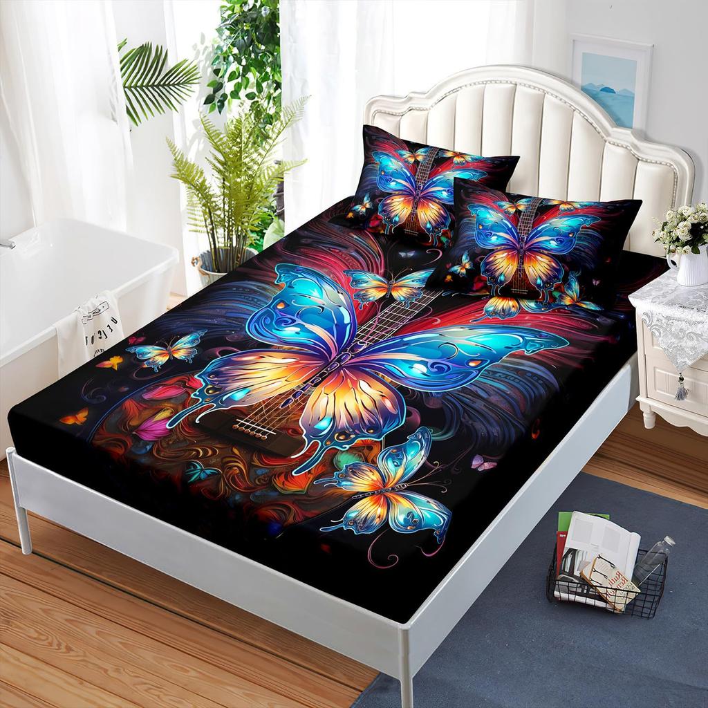 Color Butterfly Pattern Sheet Three-Piece Digital Printed Sheet Bedding Set Adult Children