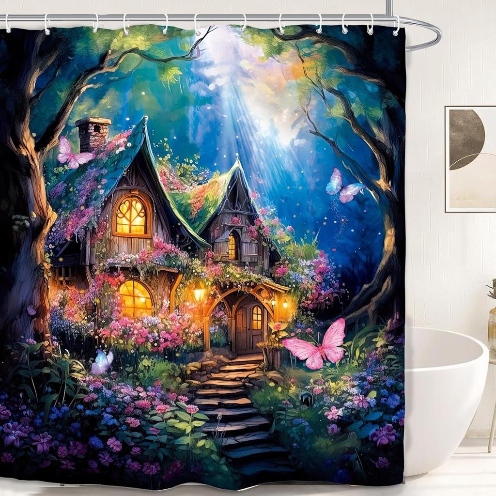 Лесная страна грез Сказочная занавеска для душа Моющаяся Грязеотталкивающая Насадка для душа Водонепроницаемая Полиэстеровая занавеска для ванны Для домашнего декора
