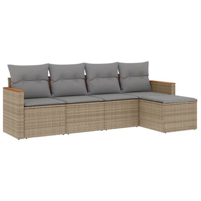 VidaXL Salon de Jardin avec Coussins 5 pcs, Canapés de Terrasse, Ensemble de Meubles de Patio, Mobilier d'Extérieur, Beige 3258321
