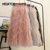 Women Tulle Cake Mesh Skirts Elegant Elastic Waist Fairy Long A-line Tutu Skirt For Spring Summer