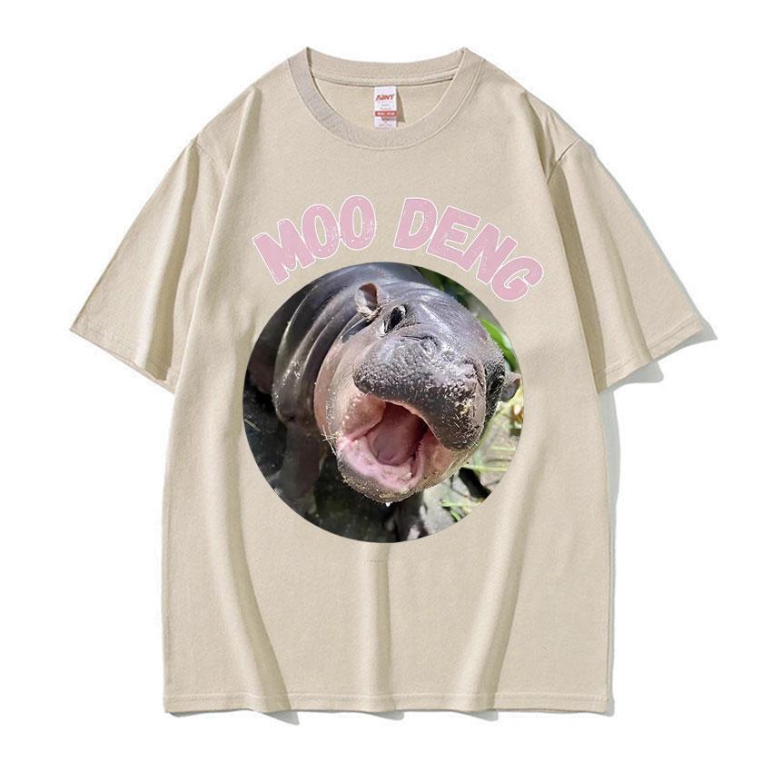 Moo Deng Bouncy Pig in Thai Picture The Cute Baby Hippo Funny Meme T Shirts Unisex Women Casual 100 Cotton Oversized Tshirt Tops