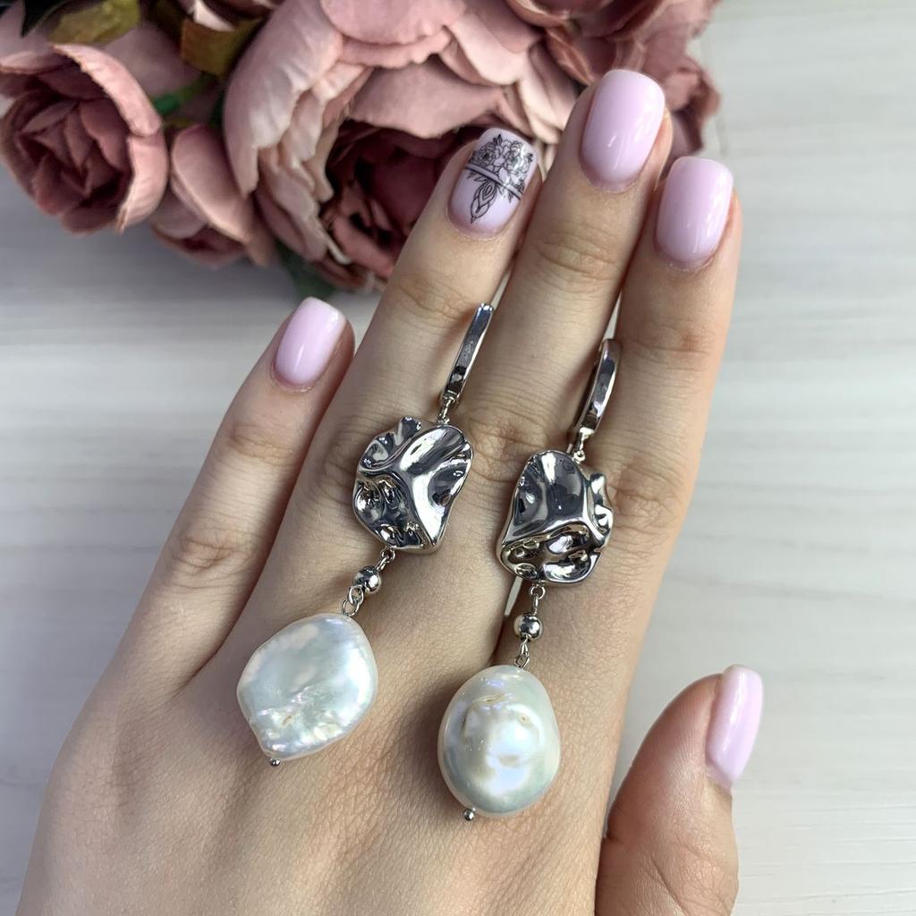 Silver Earrings with Natural Baroque Pearls (2041917)
