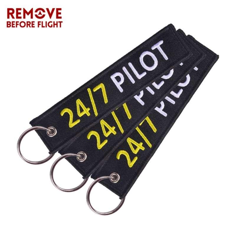 Remove Before Flight 3pcs/lot 24/7 Pilot Keychain Jewelry Aviation Lovers Gifts Keyrings