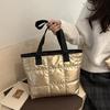 Puffer Tote Bag Women Quilted Shoulder Bag Glossy Puffy Handbag Lightweight Zip Closure Purse for Work Travel Gym Shopping