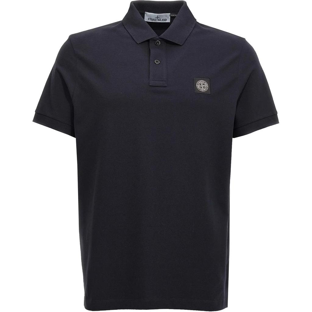 STONE ISLAND Однотонная футболка-поло с нашивкой-логотипом Мужские топы Темно-синий 81152SC17-A0020