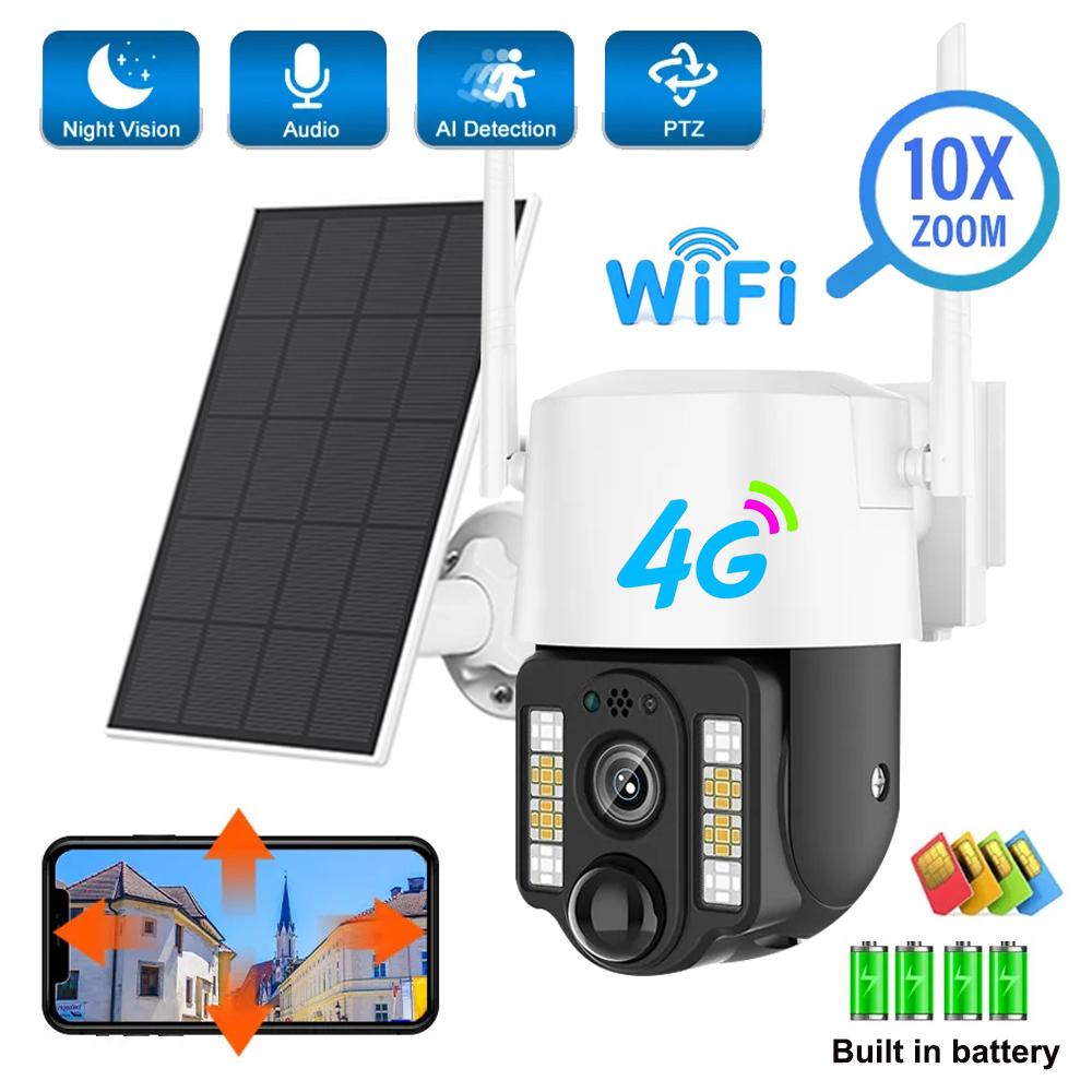 Умная солнечная камера видеонаблюдения WIFI/4G, доступна с 1, 2 или 3 объективами (Один/Двойной/Тройной экран), HD Ночное Видение CCTV