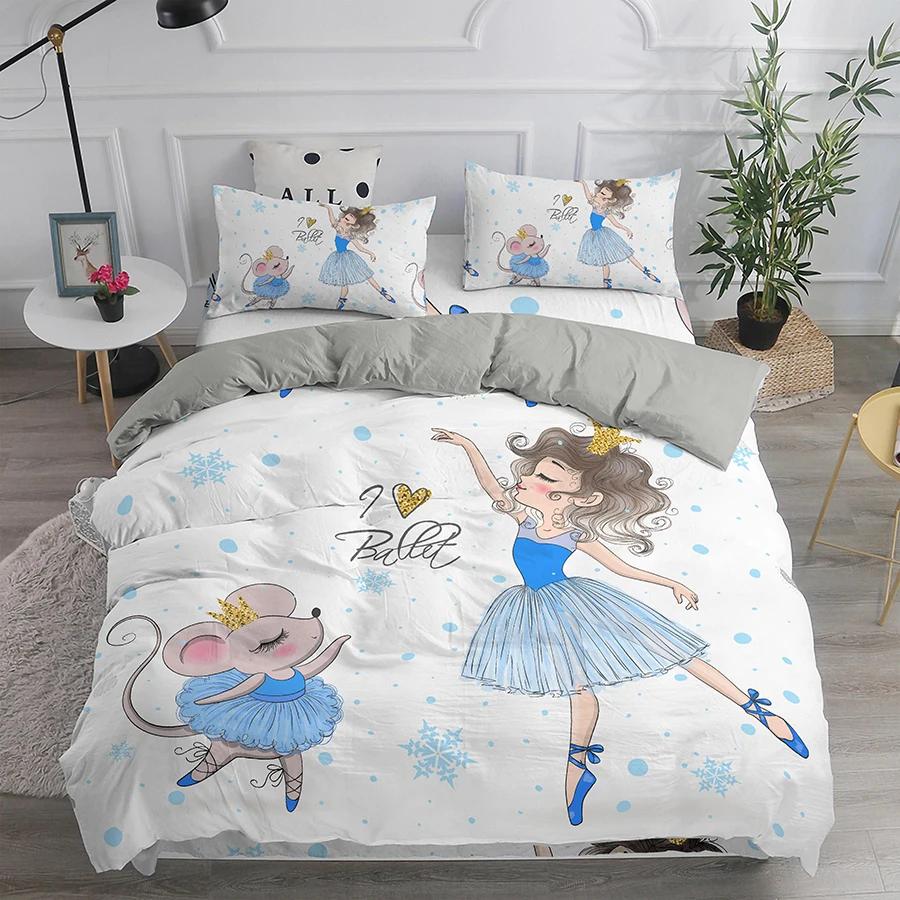 Ballet Dancing Girls Duvet Cover Lovely Little Ballerinas Girl Bedding Set 135 Pink Quilt Cover Princess Bed Single HomeTextiles