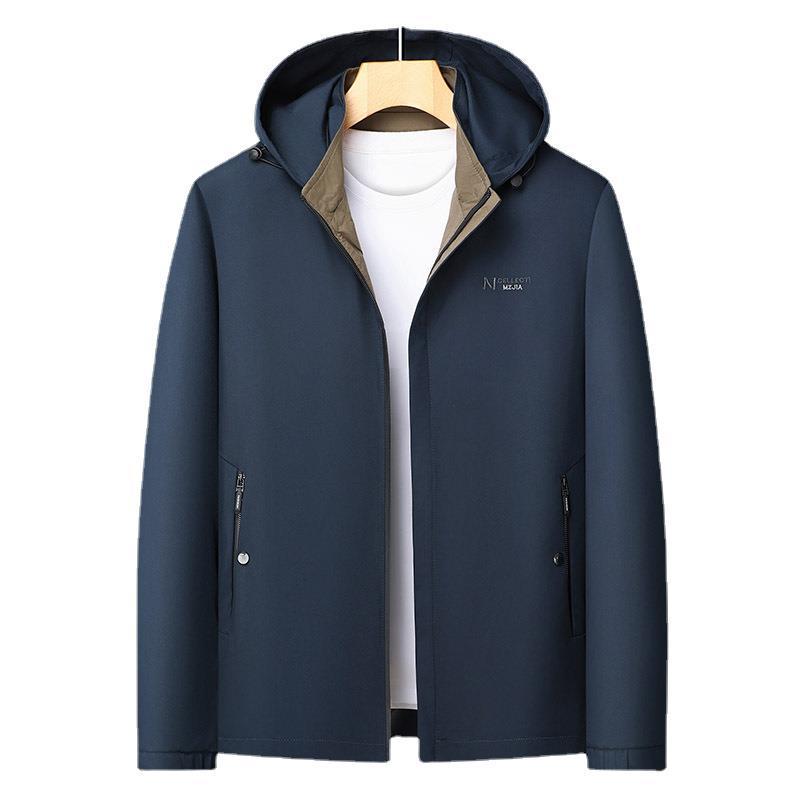 Removable Hood Spring-Autumn Dad's Business Casual Jacket for Middle-aged & Elderly