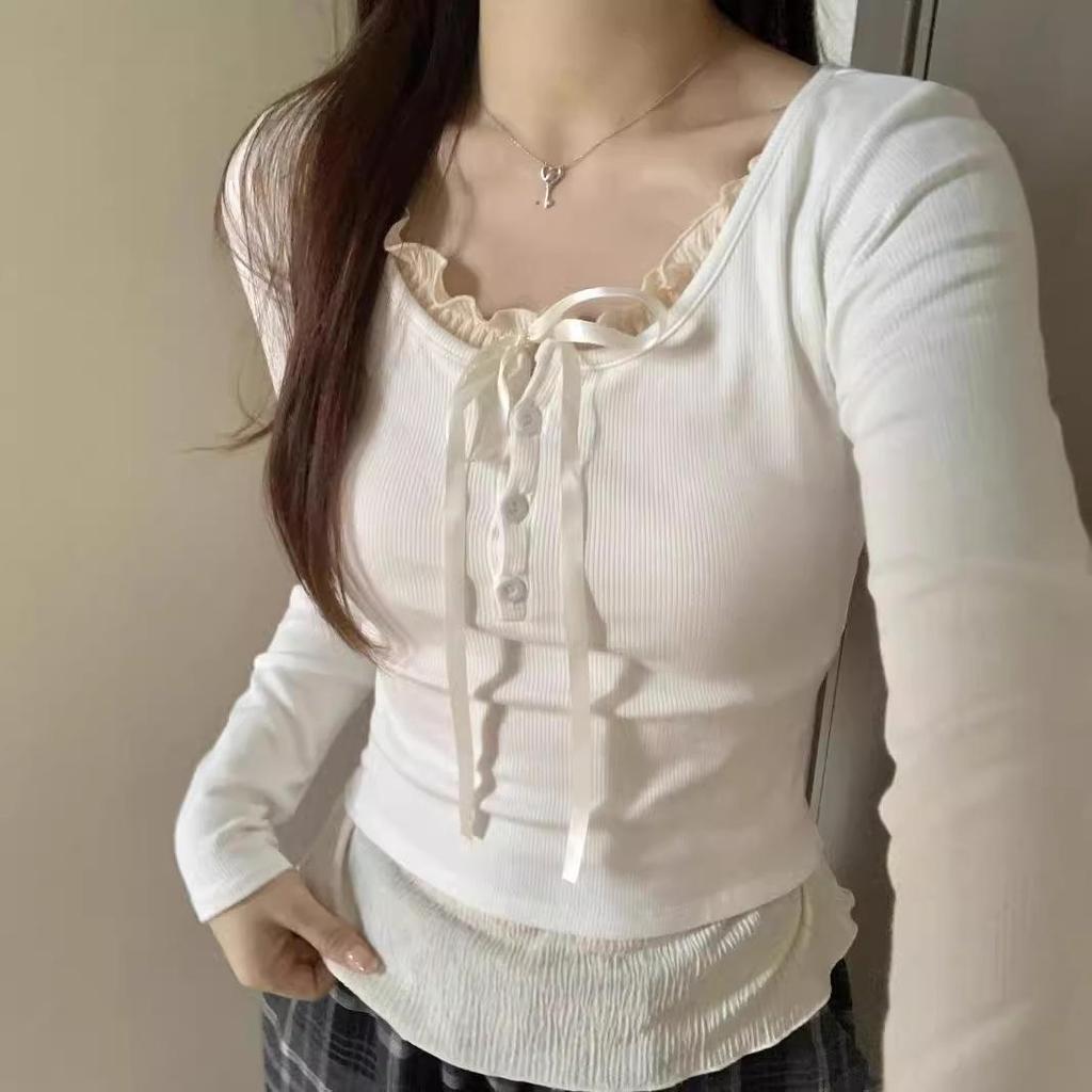 Autumn 2024 Women's Slim-Fit Two-Piece Long-Sleeve Chic Layered T-Shirt