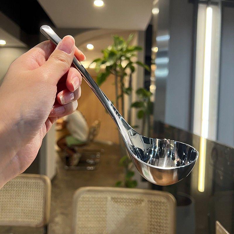 Stainless Steel Spoon Thicken Big Head Long Handle Soup Spoons For Pot Scoops Colander Home Kitchen Cooking Tableware
