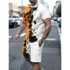 Men's Suit Casual Simple Pattern Printing T-shirt Hawaiian Casual Vacation T-shirt Two Piece Quick Drying Short Sleeved Men Set