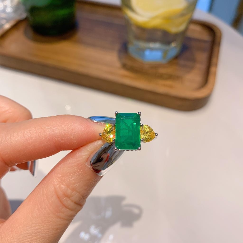 Кольцо «Знаменитость», микрокольцо с квадратным бриллиантом и крупным зеленым цирконом Ancestor, ювелирное изделие цвета «Параиба».