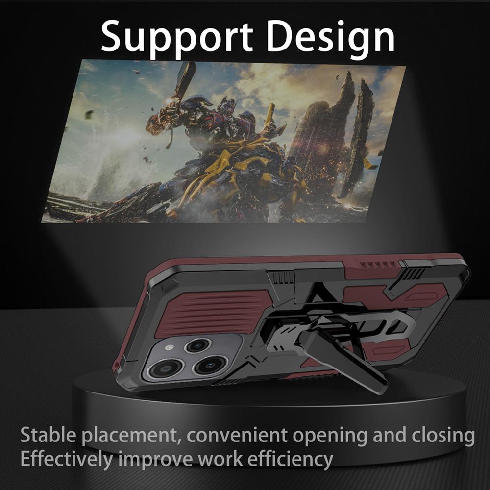 KEYSION Противоударный защитный чехол для Redmi 12 4G 12 5G 12C, силиконовый + ПК, металлическая подставка, задняя крышка с зажимом для телефона для Xiaomi POCO M6 Pro 5G