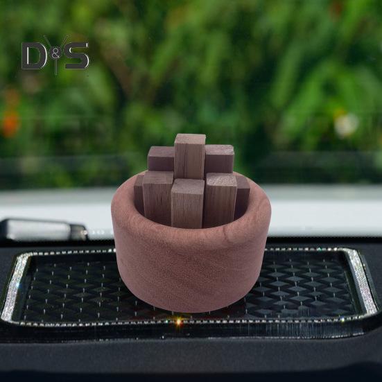 Wooden Aromatherapy Diffuser Round Car Essential Oil Diffuser Natural Wood Stick Fragrance Expanding Base Home Office Desktop Decoration