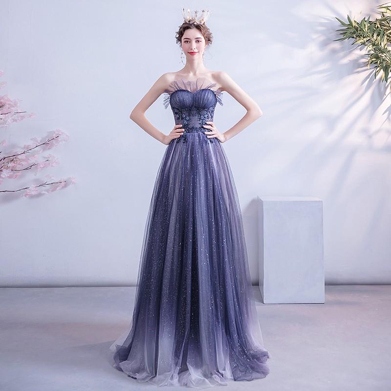 Banquet annual performance evening dress 1011 new summer temperament generous dress skirt Xingyao gradual change blue starry sky skirt