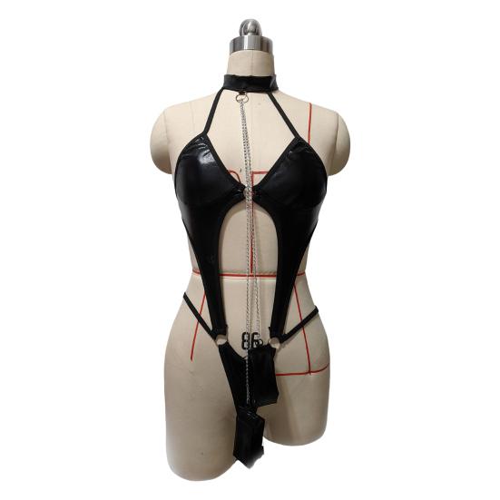 Женский сексуальный боди с глубоким вырезом на спине без рукавов кружево гладкое искусственное кожаное кольцо обруч декор