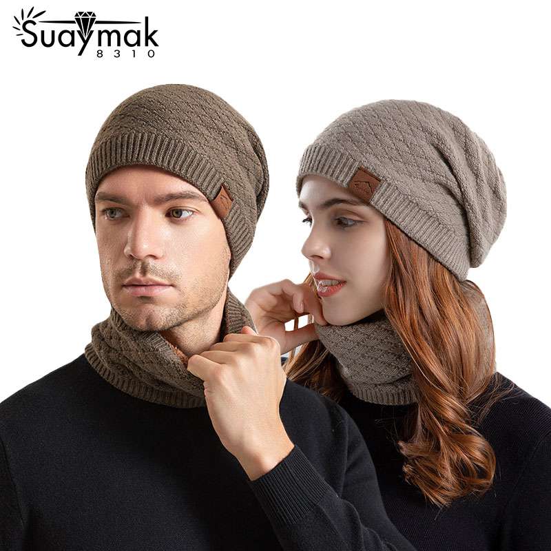 Winter Outdoor Warm Hat Women's Scarf Pullover Hat Men's Plus Velvet Warm Ear Protection Knitted Wool Hat