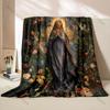 1PC Virgin praying surrounded by roses Print Blanket Warm Soft Fluffy Kids and Adult Sofa Bed Throw Blanket Travel Camping RV