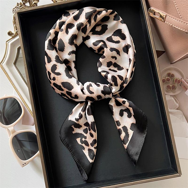 Luxury Satin Silk Scarf Square Leopard Print Women Shawl Headband Small Hair Scarves Female Handkerchief