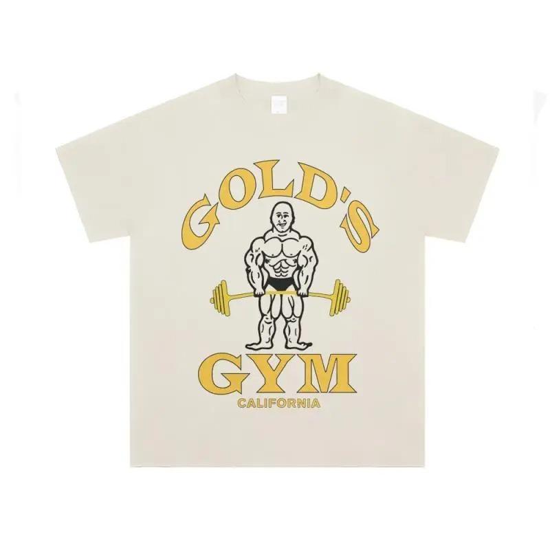 Свободная футболка с коротким рукавом с классическим принтом Gold's Gym California, включая смелое изображение бодибилдера, поднимающего вес