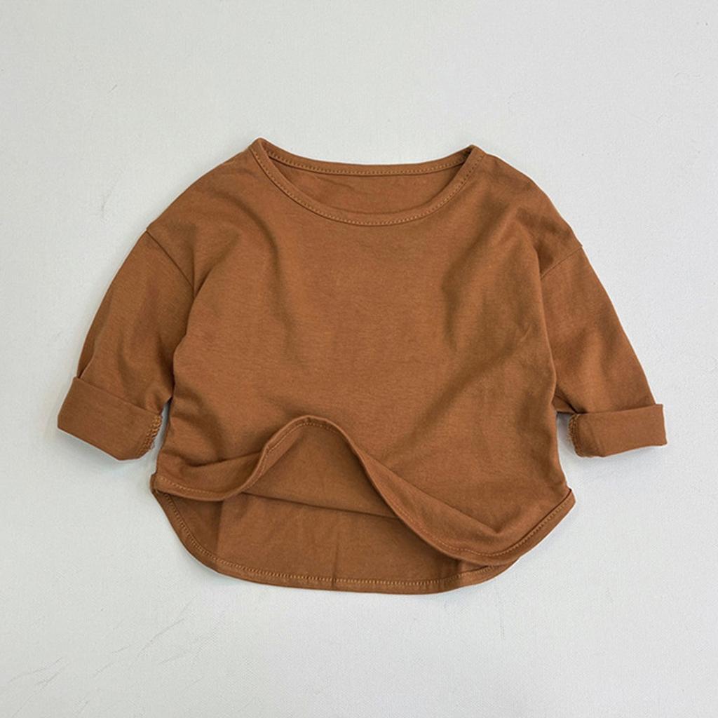 Пуловеры с круглым вырезом для мальчиков и девочек, футболки с длинными рукавами, однотонные детские топы