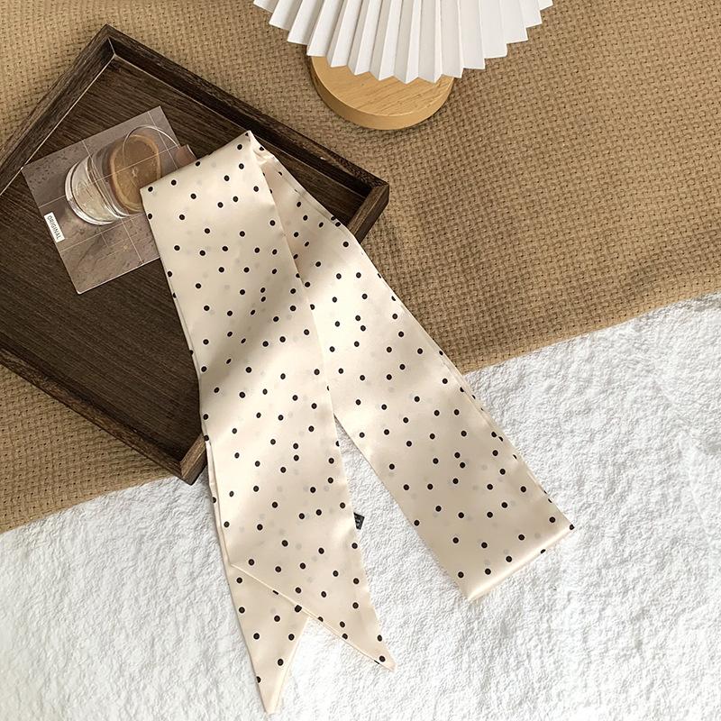 Шелковый шарф в горошек, длинная полоса, ощущение высокого класса, летняя ретро-повязка, лента, стример, многоцелевой, маленький шарф, косынка, повязка на голову, пояс.