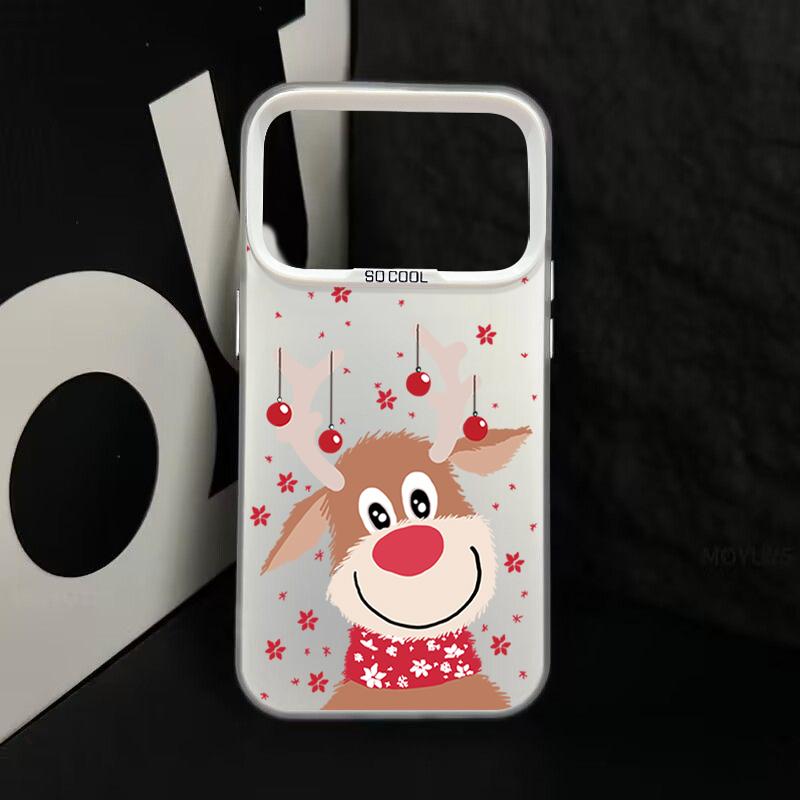 Plush Reindeer and Christmas Snowman Design IMD Hard Case For iPhone 17 Pro Max Air 16 15 14 13 Shockproof Cover