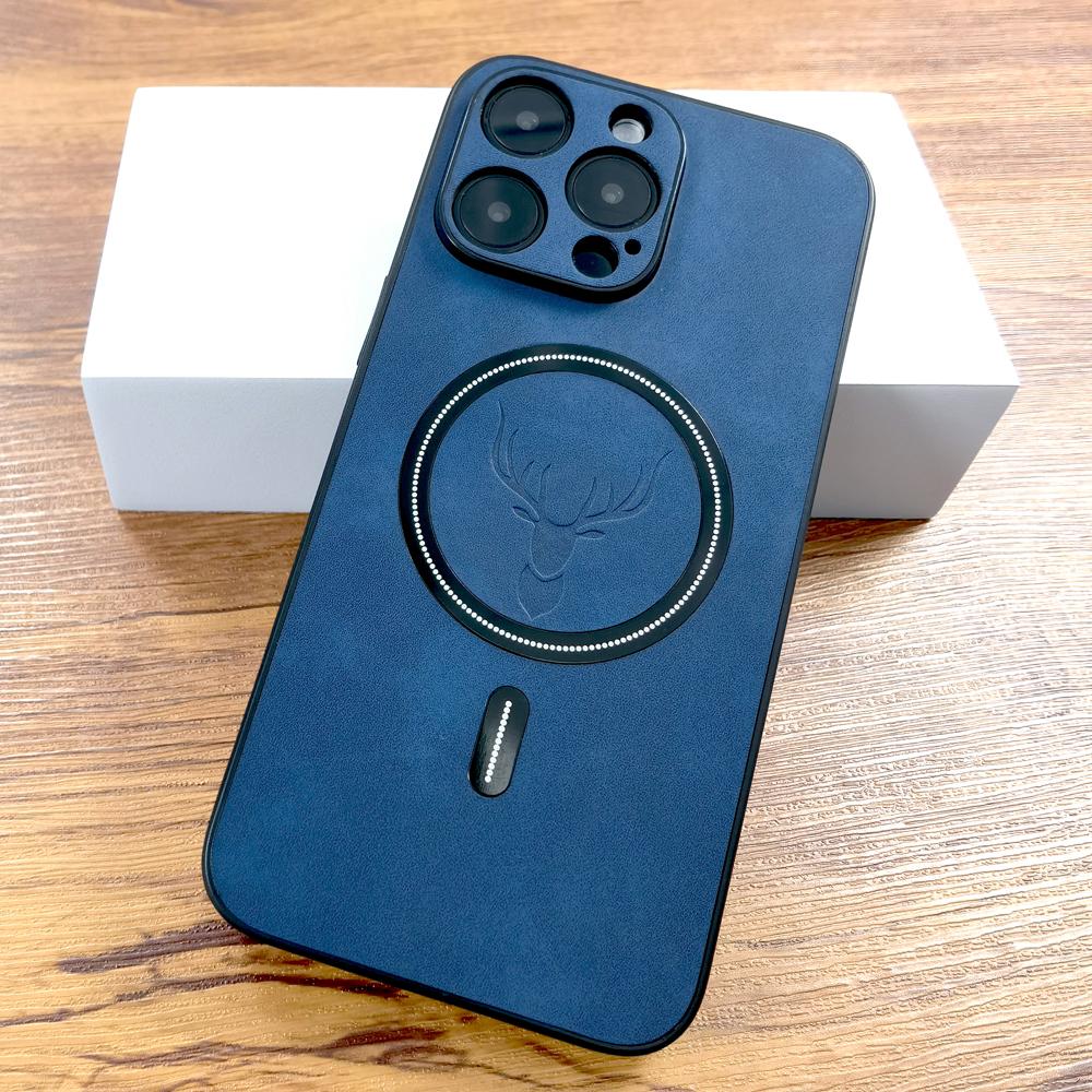 Роскошный чехол из ПУ кожи с оленем для iPhone 17 Air 16 15 14 13 12 11 Pro Max Plus 16E 15Pro 14Pro 13Pro с поддержкой беспроводной зарядки Magsafe