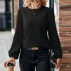 2024 Spring & Autumn Women's Retro Pleated Long-Sleeve Round Neck Shirt - Casual Solid Color Top