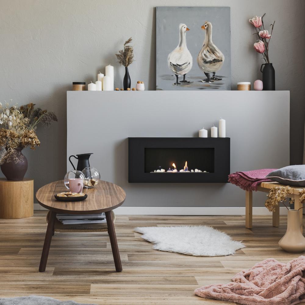 Wall Mounted Bioethanol Fireplace DELTA FLAT Black TÜV