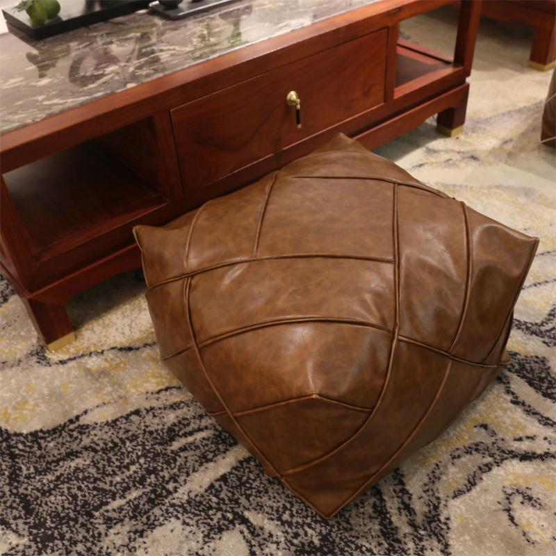 Moroccan PU Leather Pouf Ottoman Futon Footstool Home Tatami Unstuffed Cushion Sofa Bean Bag Ins Living Room Decor Craft