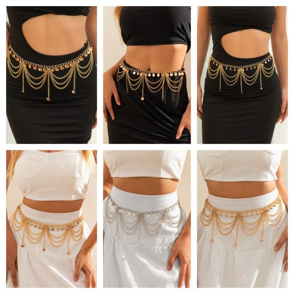 Body Jewelry Metal Body Chain Gold Pearl Tassel Waist Chain Vintage Beach Accessories