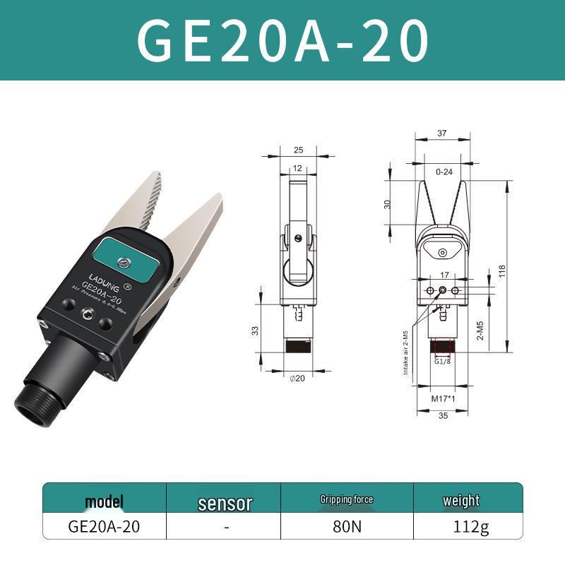 Double-Acting Pneumatic Needle-Nose Gripper GE20B-20 for Robotic Arm and Water Jet Applications