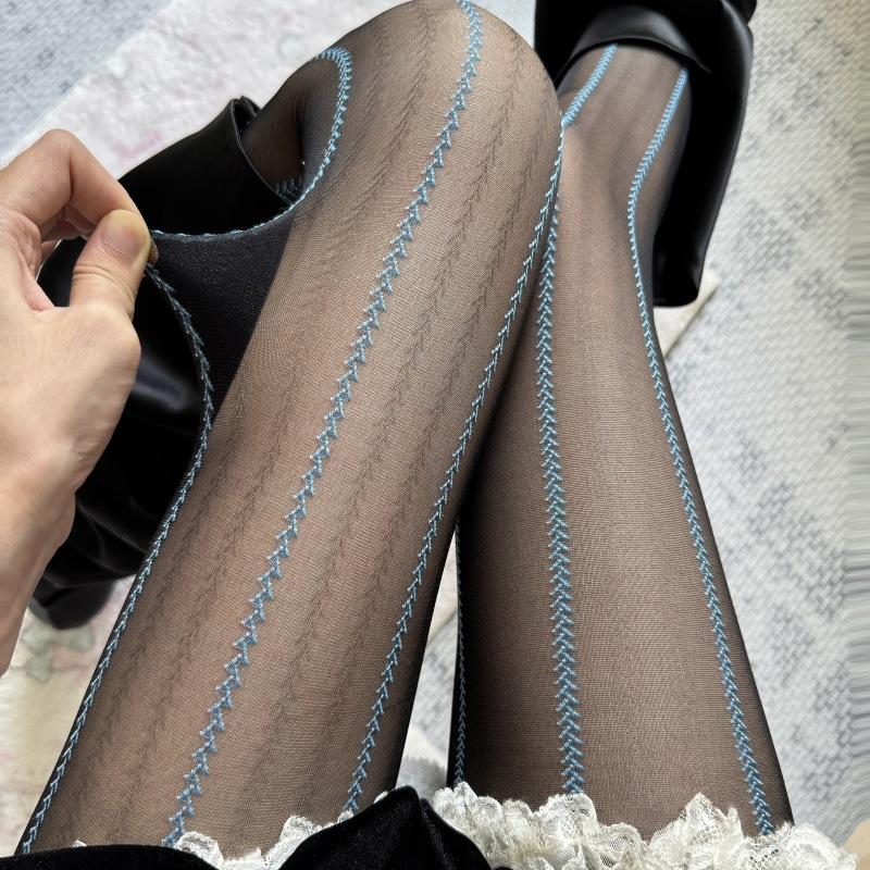 Socks for women, houndstooth stockings, rhombus pantyhose, rhombus grid, black silk, thin, anti-snatch, sexy