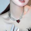 Сердце Дизайн Красный камень Рука Кость Форма Цепочка Женщины Мужчины Ожерелье Ins Design Сердце Стиль Шарм Корейская цепочка Мужчины Женщины Ожерелье