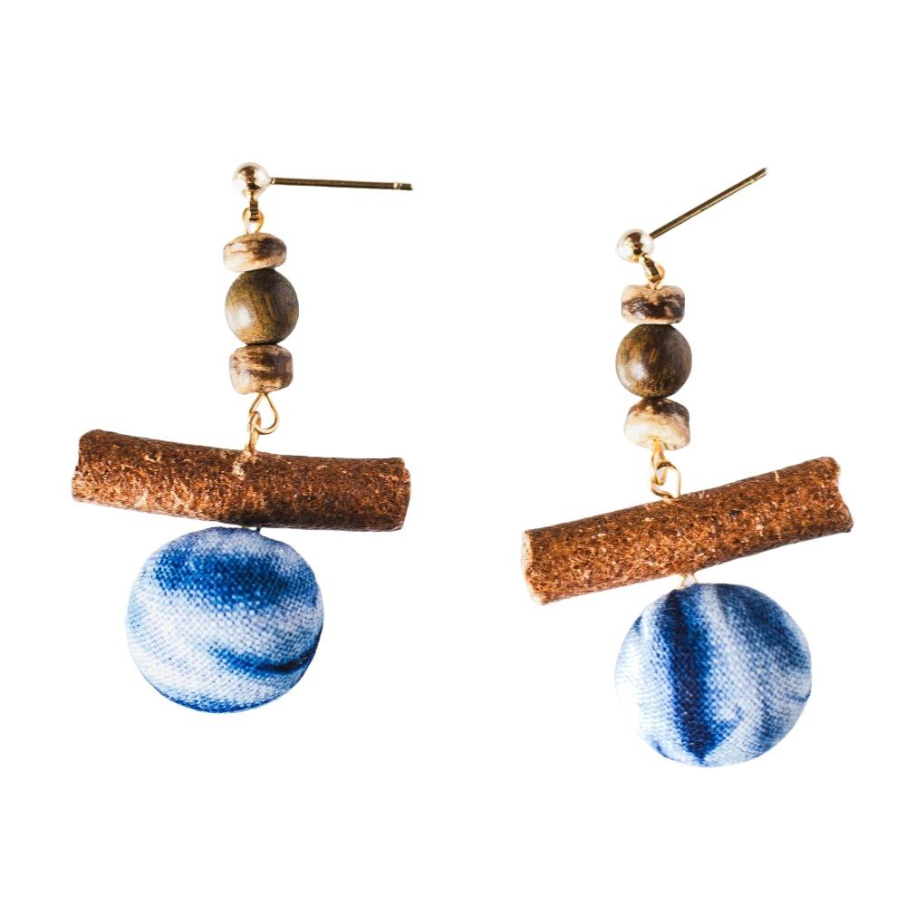 Textured Wood Beads Earring Drop Chinese Vintage Eardrop Unique Tie-Dye Earrings  Women