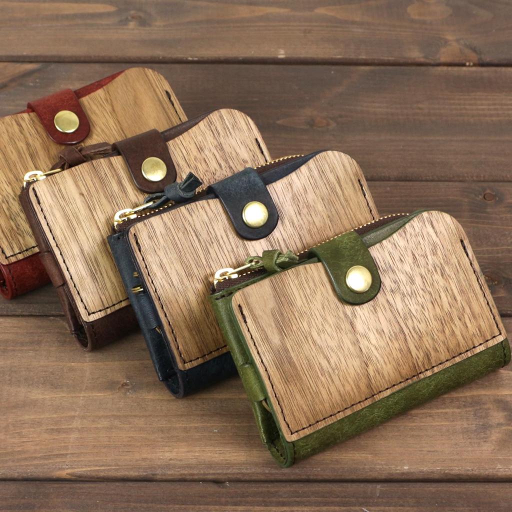 REAL Key Card Coin Case Key Case Keyless Smart Key Card Case with Coin Purse Genuine Leather Natural Wood Wood Leather Made In Japan [VARCO WOOD]