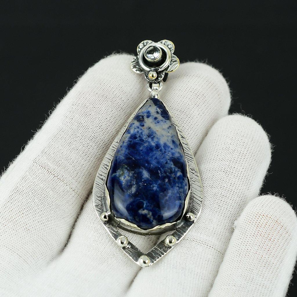 Подвеска из драгоценного камня содалита, ювелирная подвеска из стерлингового серебра 925 пробы, ювелирная подвеска из натурального содалита для женщин, подвеска для подарков