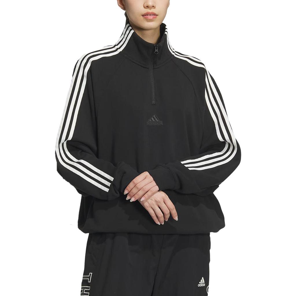 adidas Осень-зима 24, полумолния, серия, логотип, свитер, свободный, длинный рукав, унисекс, толстовка, черный цвет JI6633